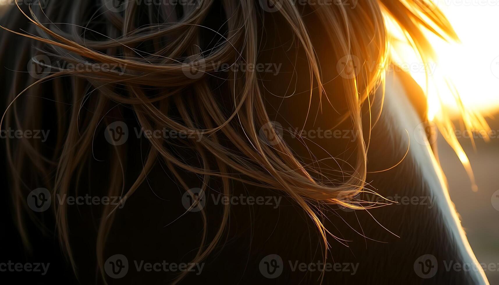 close up of a horse's head with the sun in the background photo