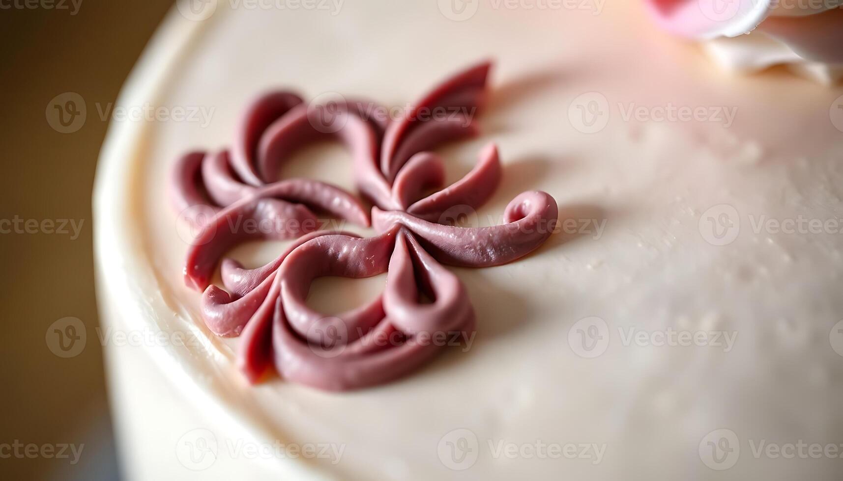 close up of a pink icing decoration on a cake photo