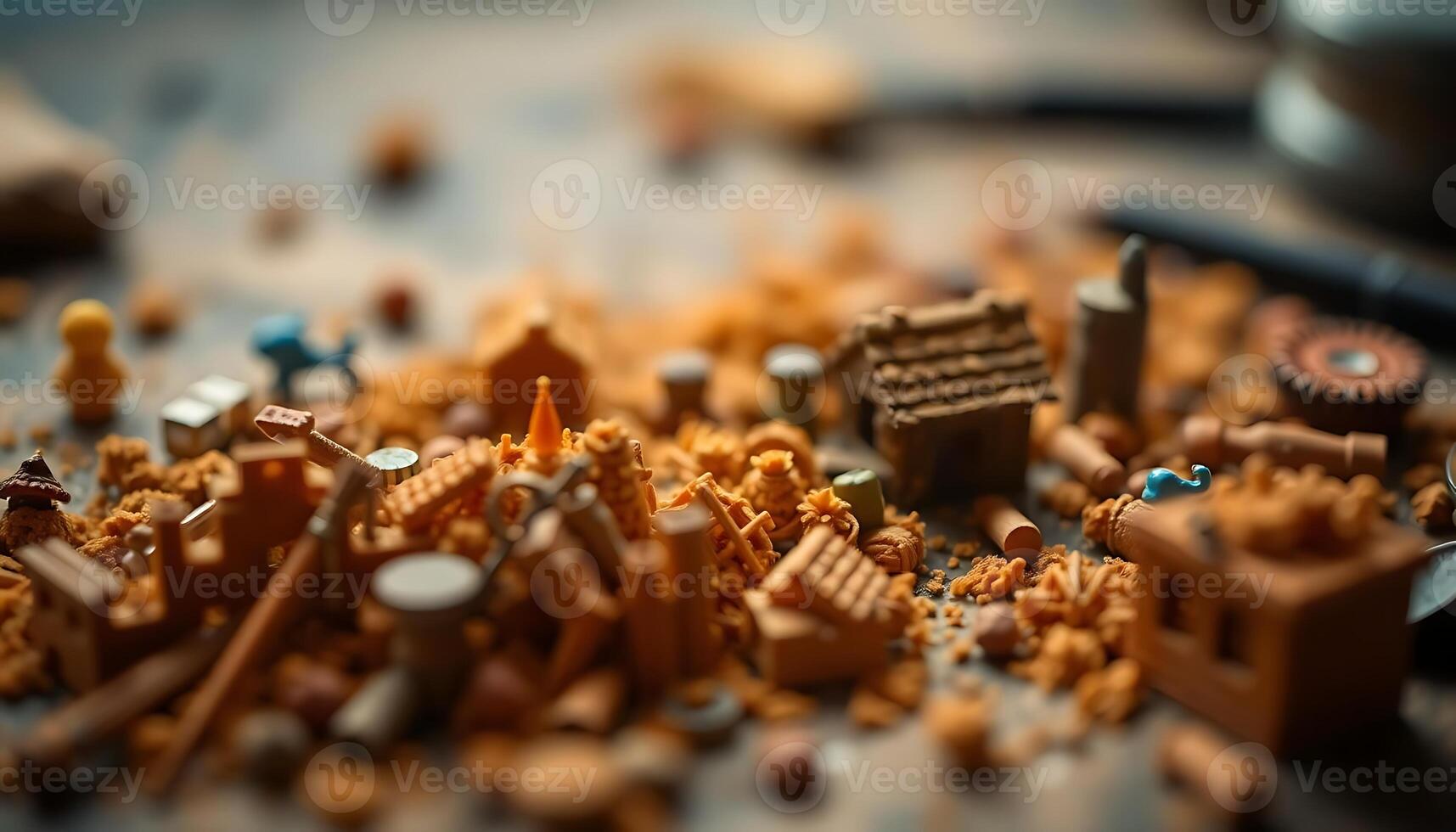 close up of a bunch of toys on a table photo