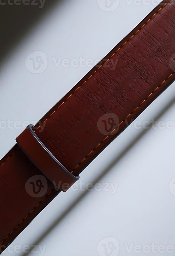 close up of a leather belt with stitching photo
