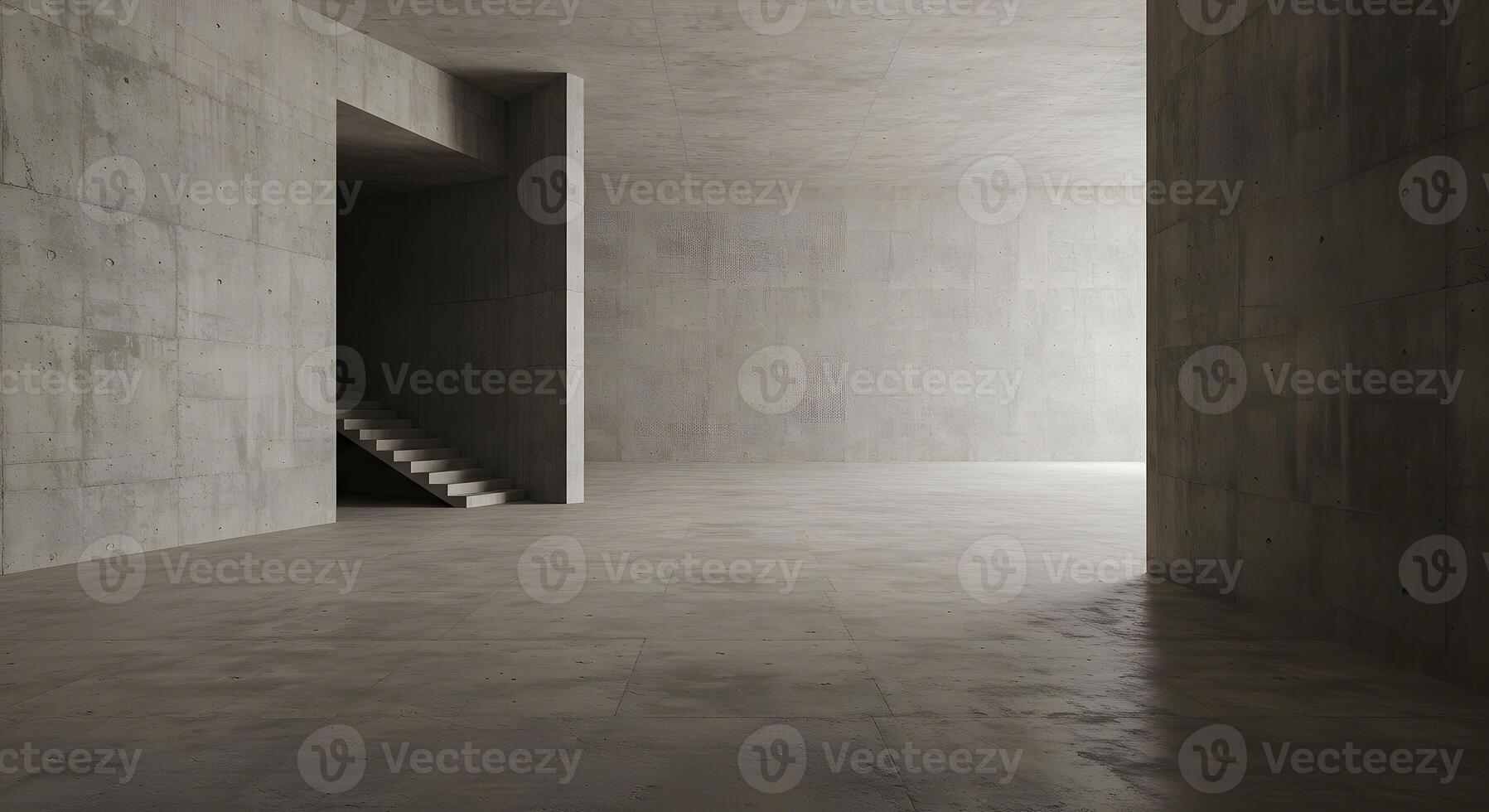 An empty room with concrete walls and stairs photo