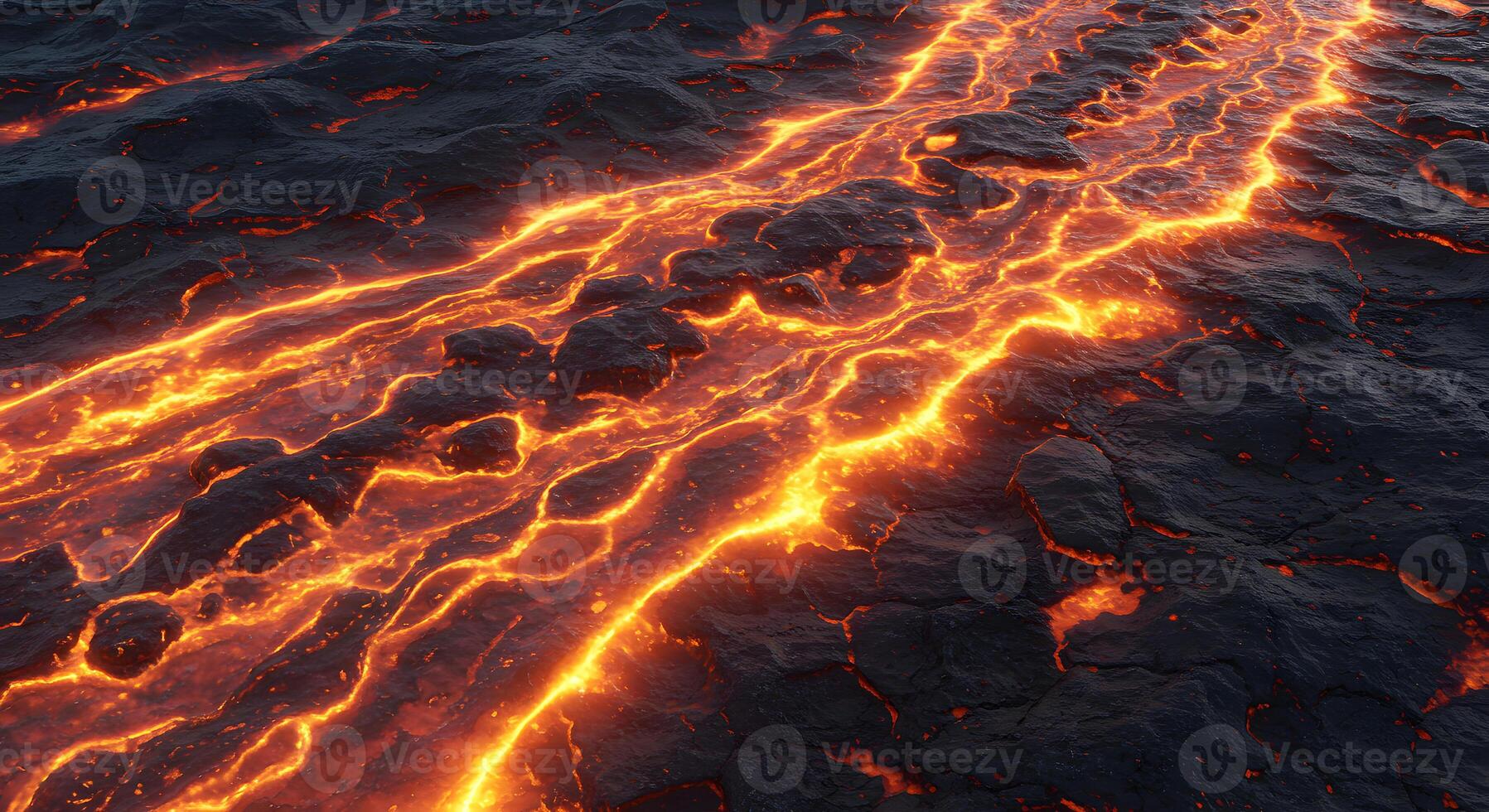 Lava flows over lava rocks in a lava field photo