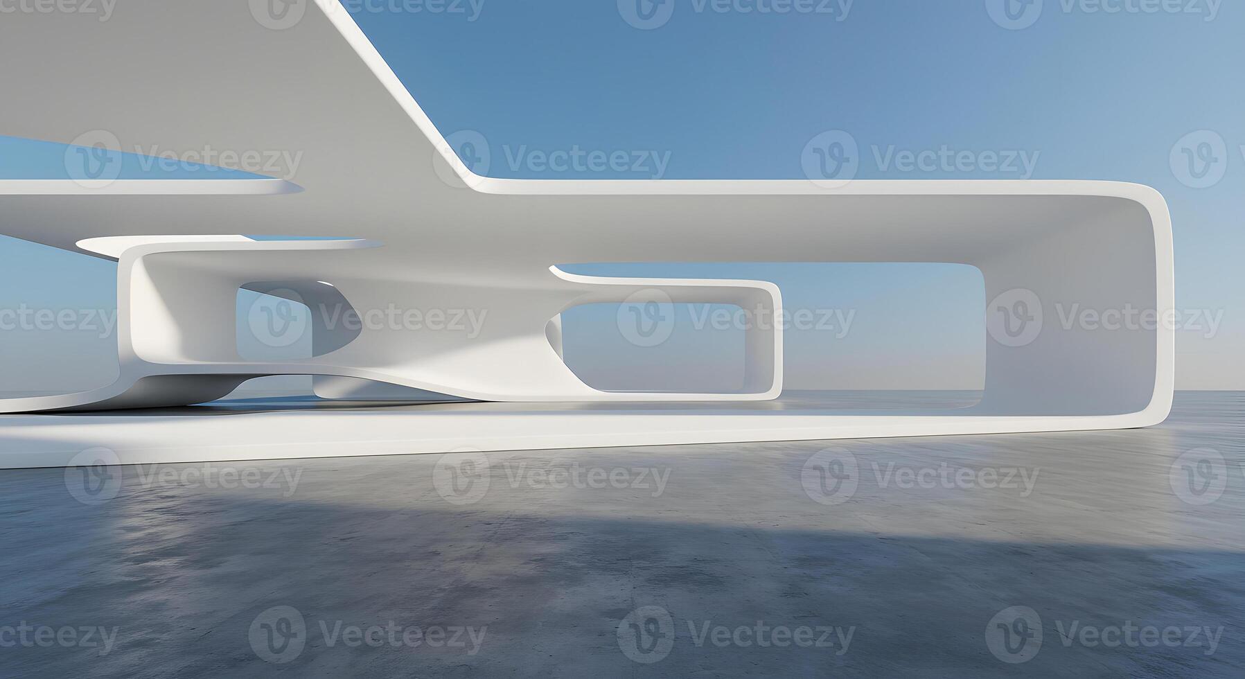 A futuristic building with curved shapes on the ground photo