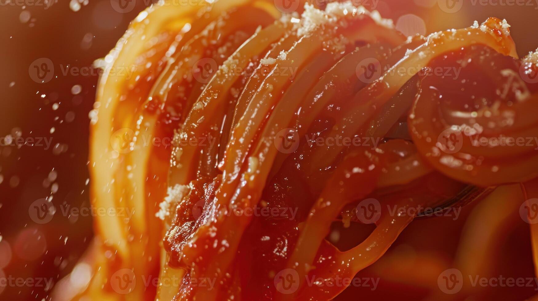 Forkful of spaghetti with tomato sauce and parmesan cheese photo