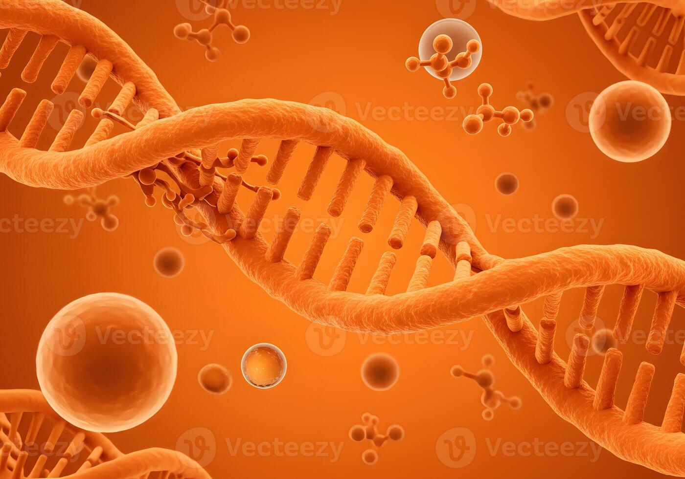 Orange DNA Strand with Molecules Science and Genetics Background. photo