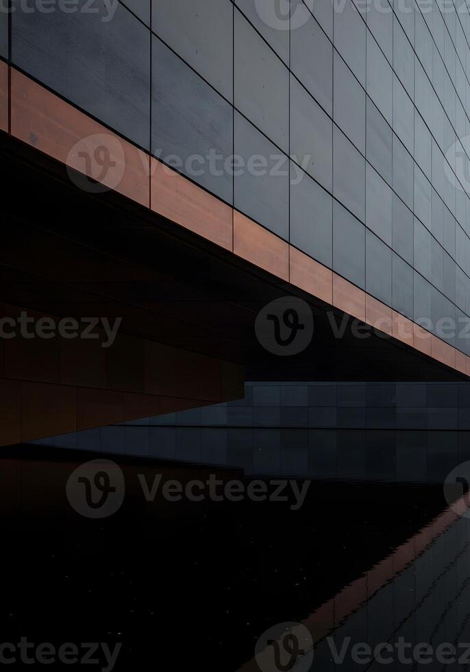 A building with a reflection of the sky and water photo