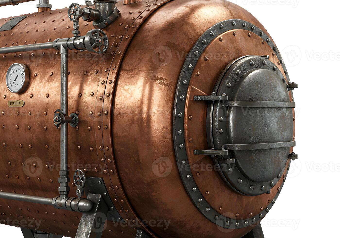 A large copper tank with a clock on top photo