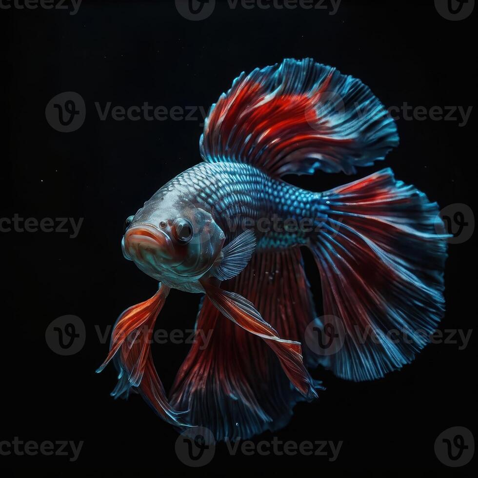 A beta fish with red and blue fins photo