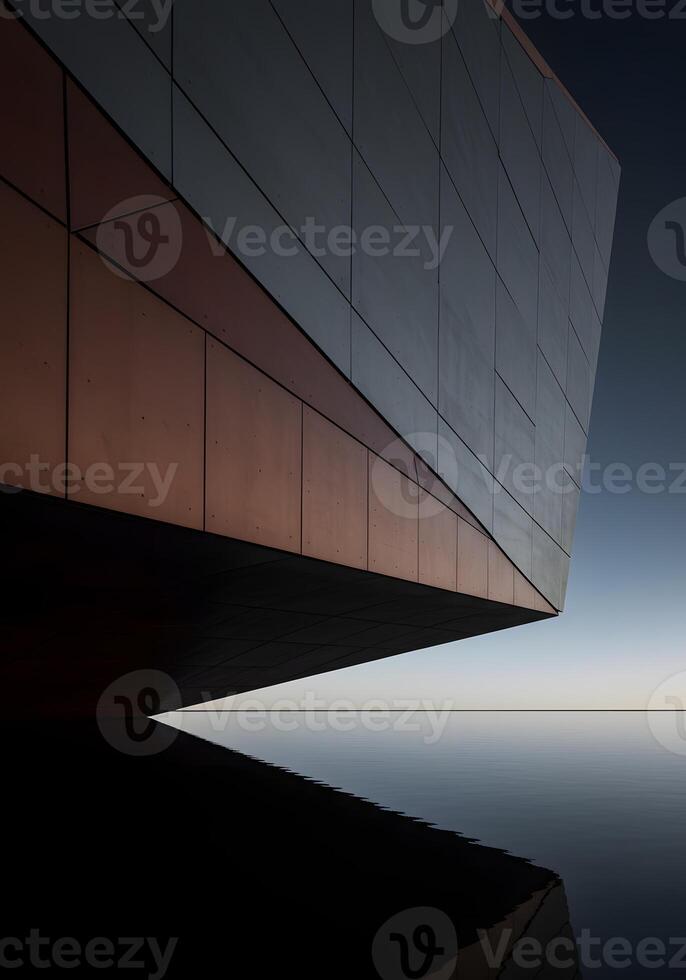 A building with a reflective surface and a dark sky photo