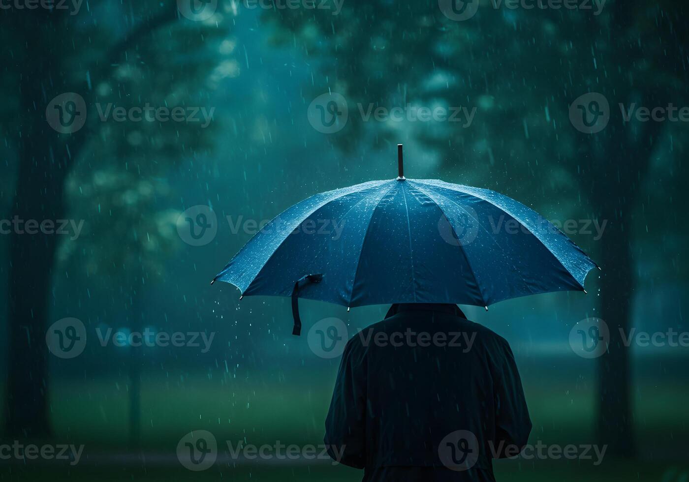 A person holding an umbrella in the rain photo