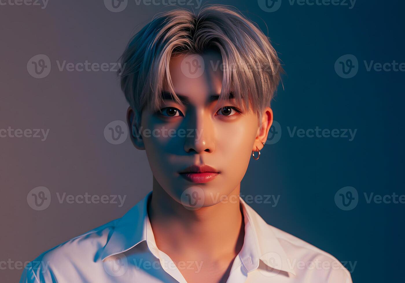 A man with short hair and a white shirt photo