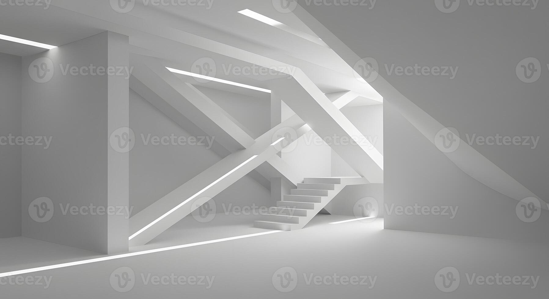 3d rendering of a white room with stairs photo