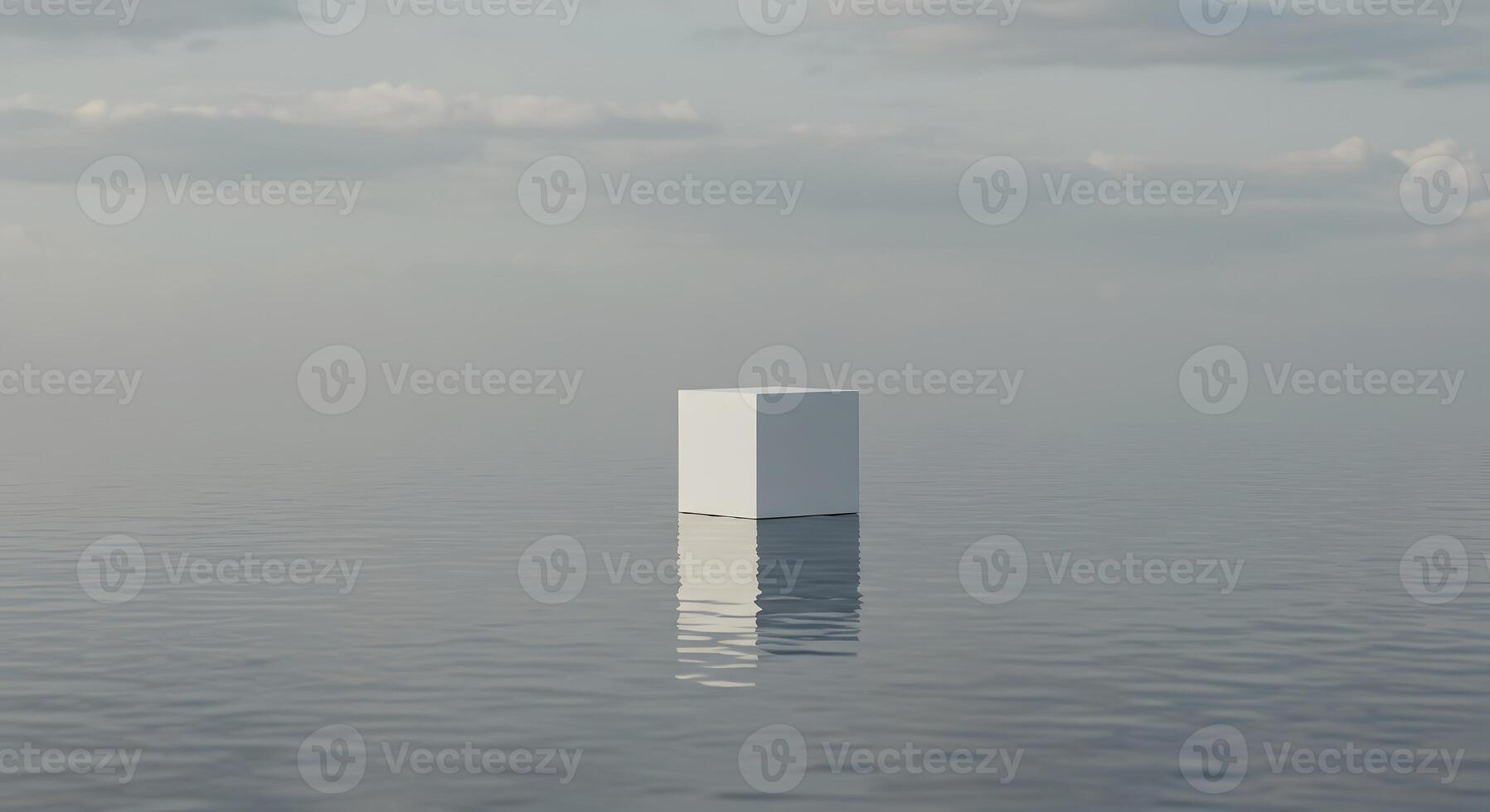 A white cube floating in the middle of a body of water photo