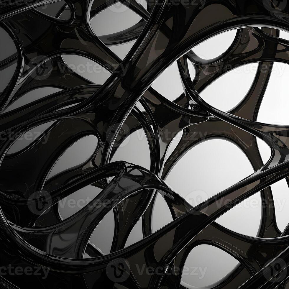 Abstract Black Glossy Organic Forms on White Background, 3D Render, Futuristic Design, Modern Art, Interior Decoration. photo