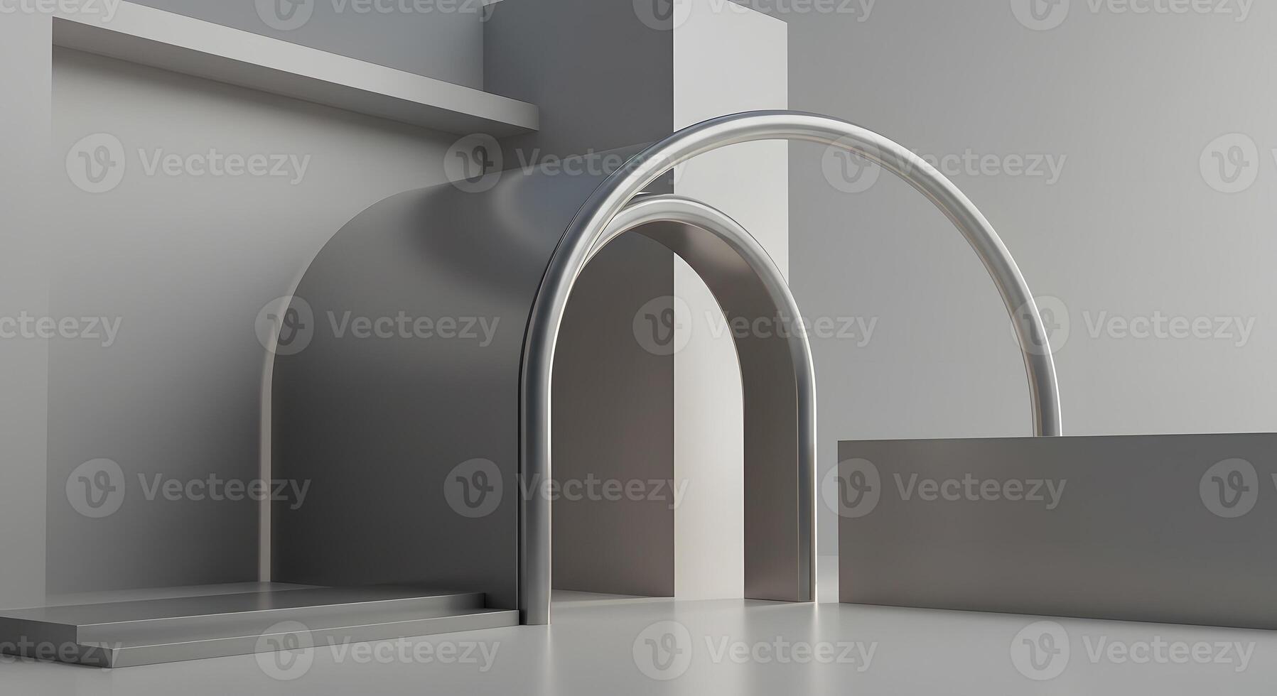 Archway in a grey room with white walls photo