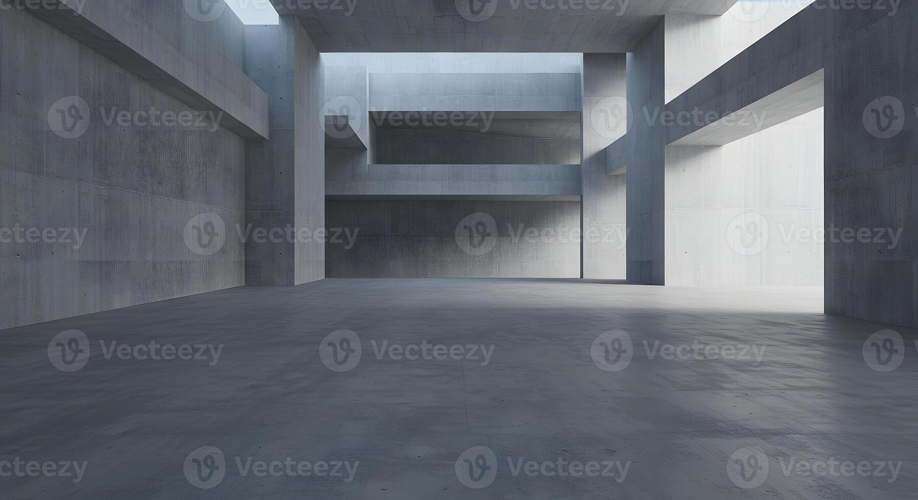 An empty room with concrete walls and a ceiling photo
