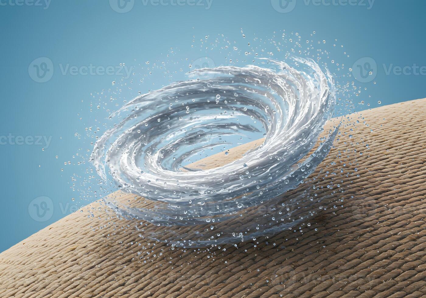 Abstract 3D Water Vortex Effect on Textured Surface, Water Splash, Tornado-like Motion, Clean Energy Concept. photo