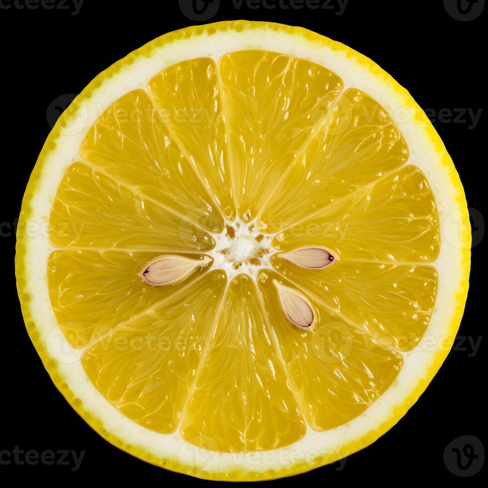 A lemon slice is cut in half photo