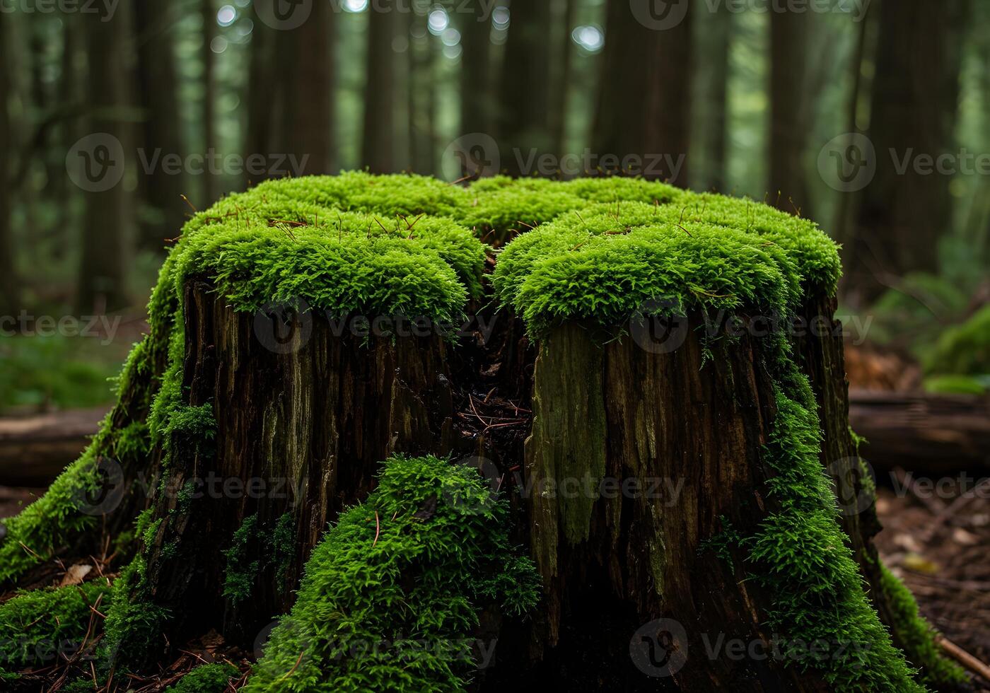 A moss covered stump in the forest photo