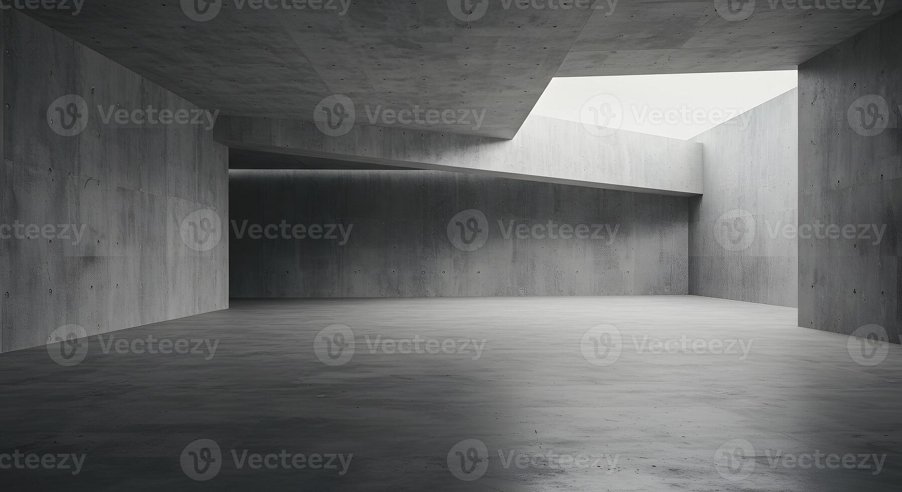 A large empty room with concrete walls and a ceiling photo