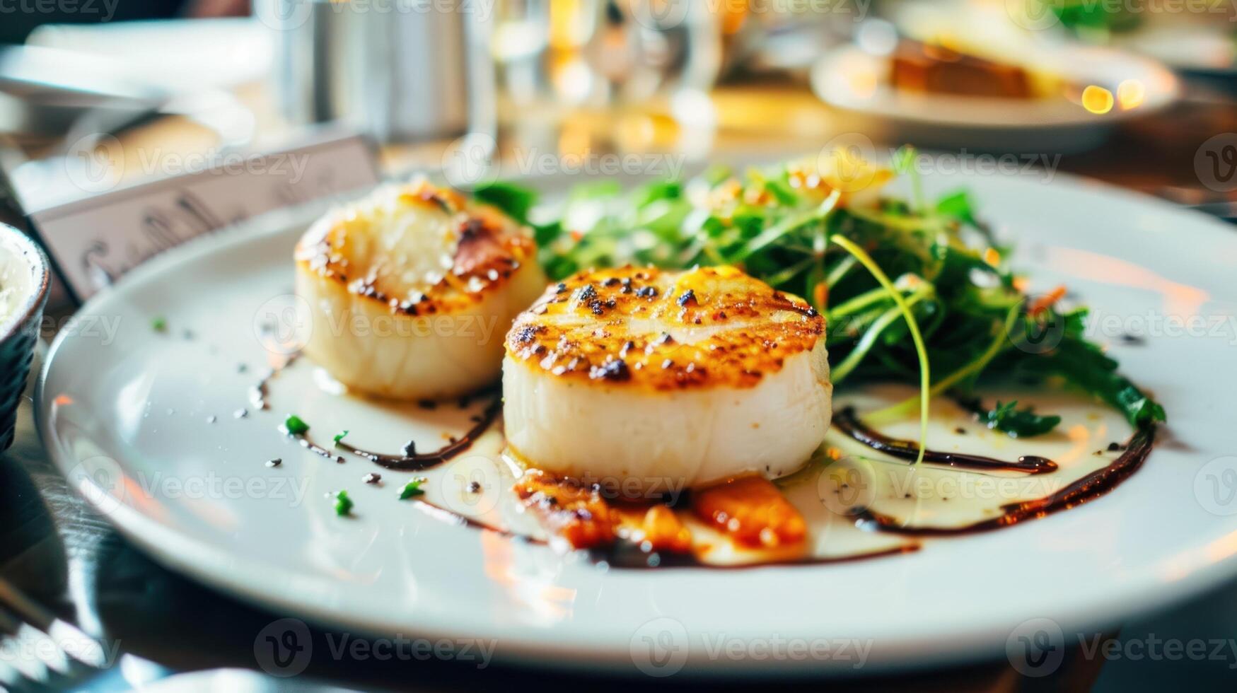 Pan-seared scallops with a side salad photo