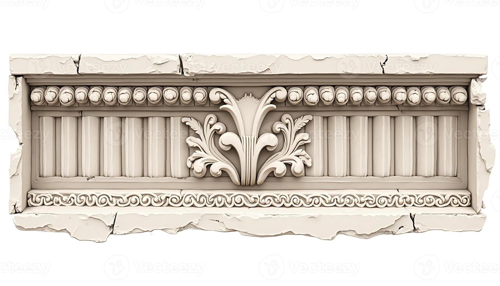A decorative plaster molding with flowers and leaves photo