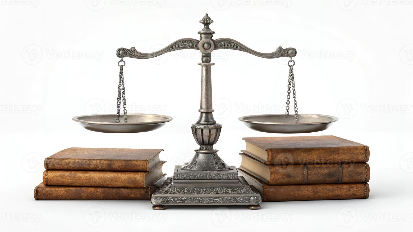 Scales of Justice with Books on White Background Concept photo