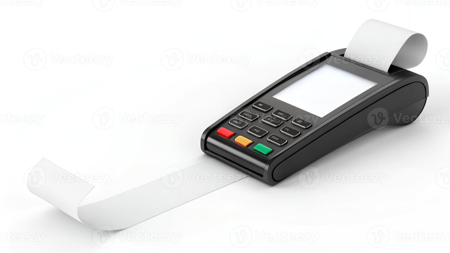Payment Terminal with Paper Receipt Isolated on White photo