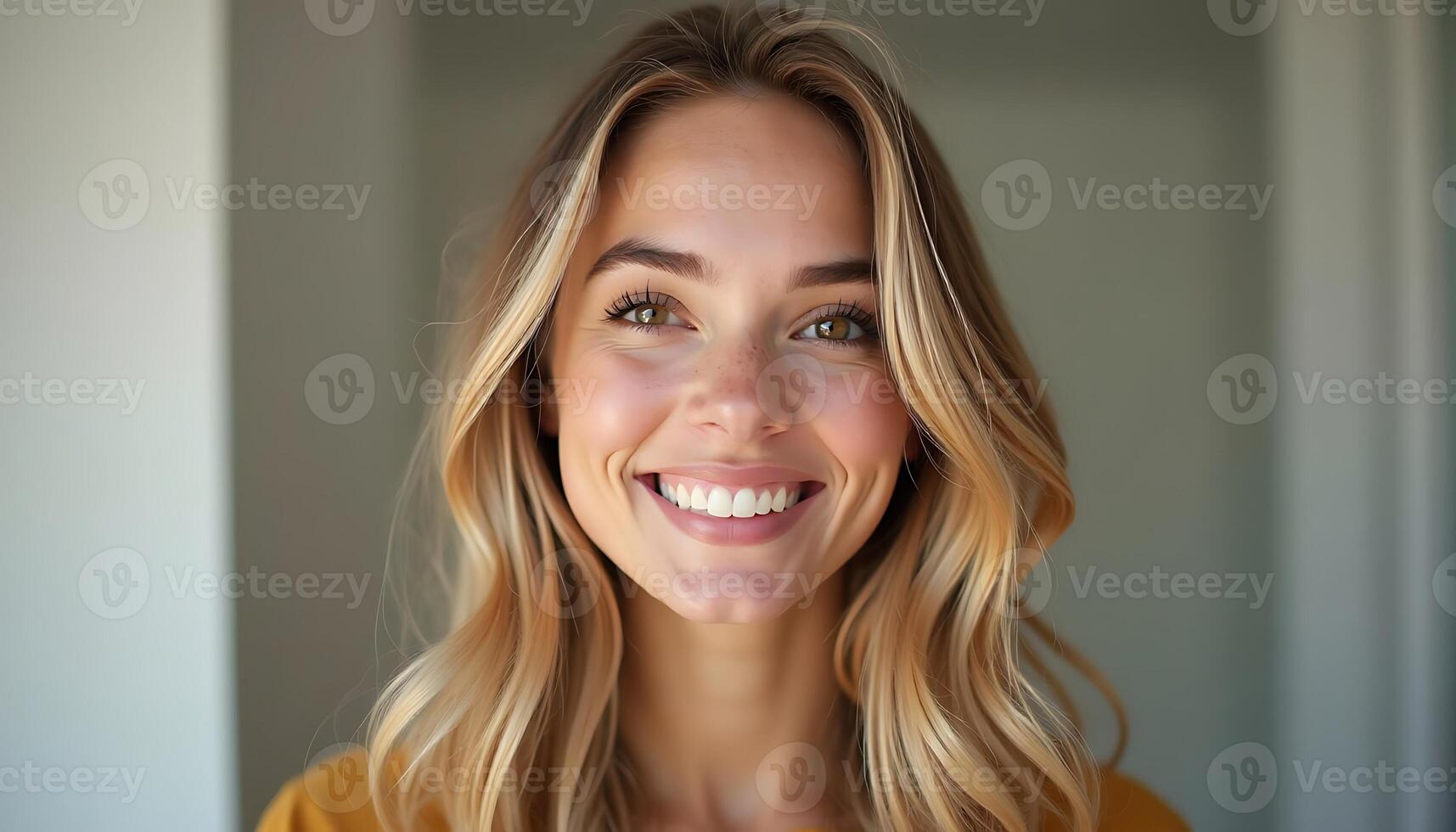 A woman with long hair smiling photo