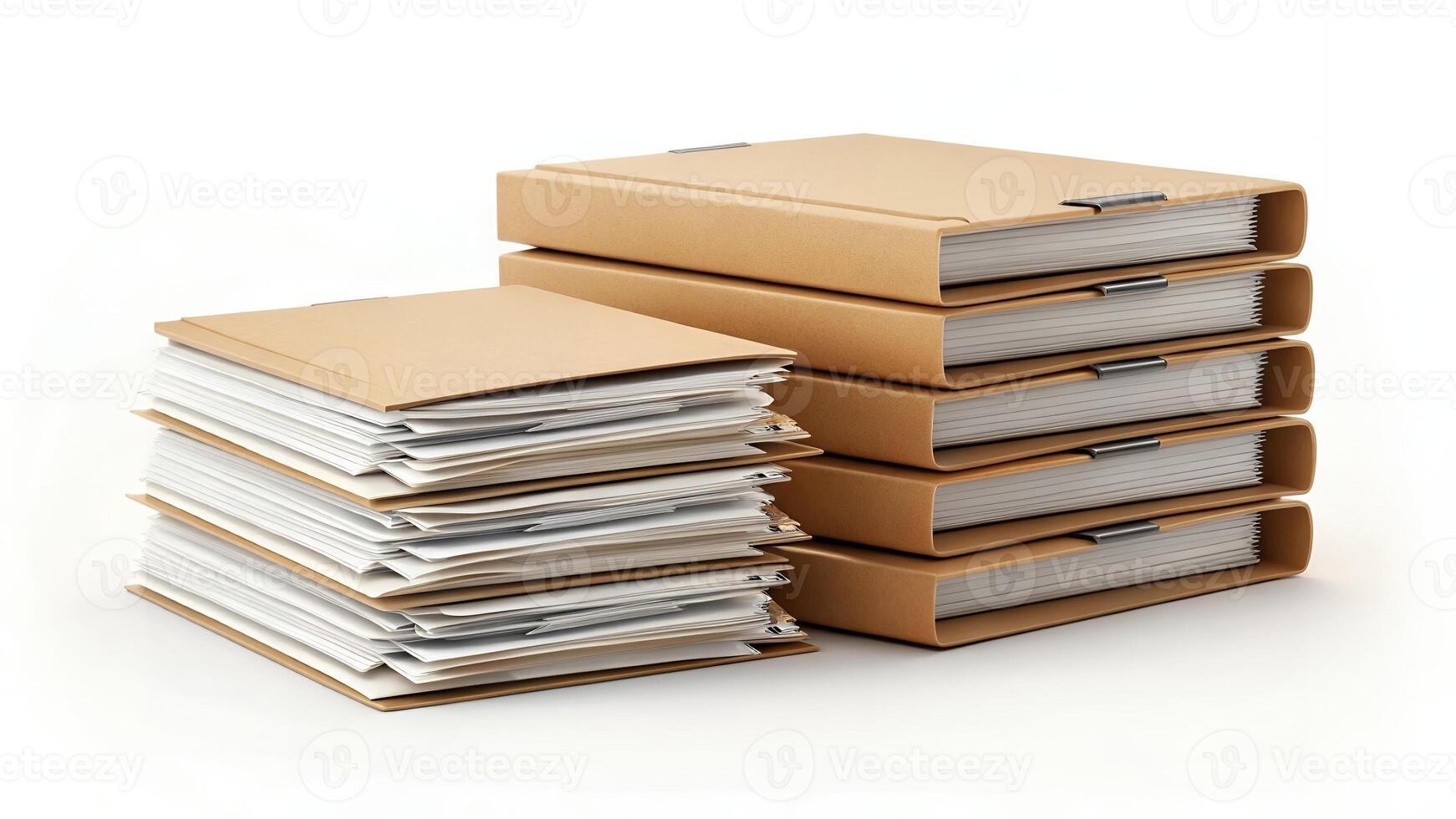 Stacks of Folders with Documents on White Background photo