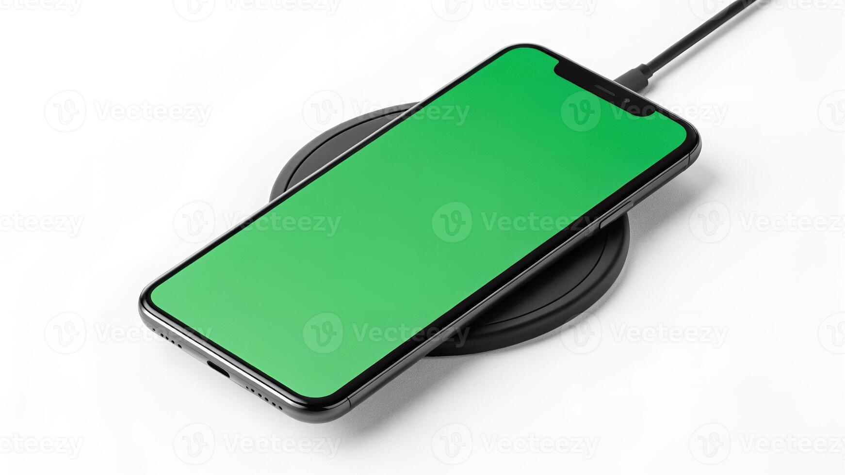 Smartphone Charging on Wireless Charger with Green Screen photo