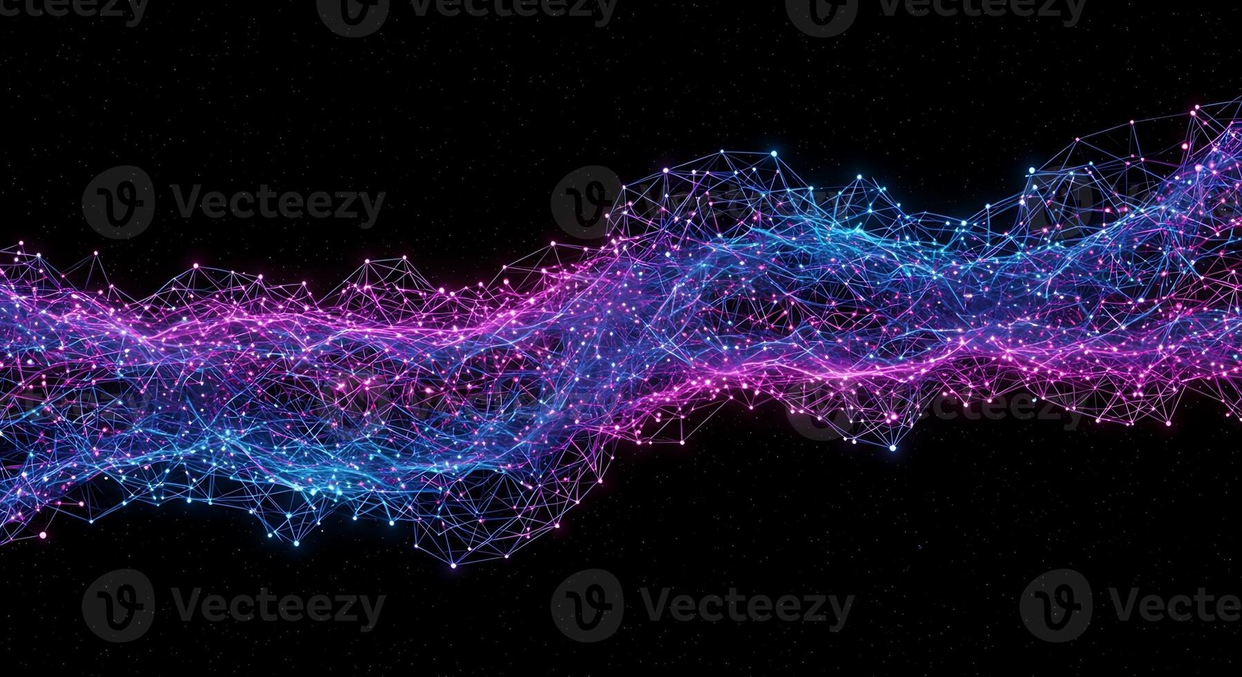 Abstract Network Connection with Glowing Nodes on Black Background photo