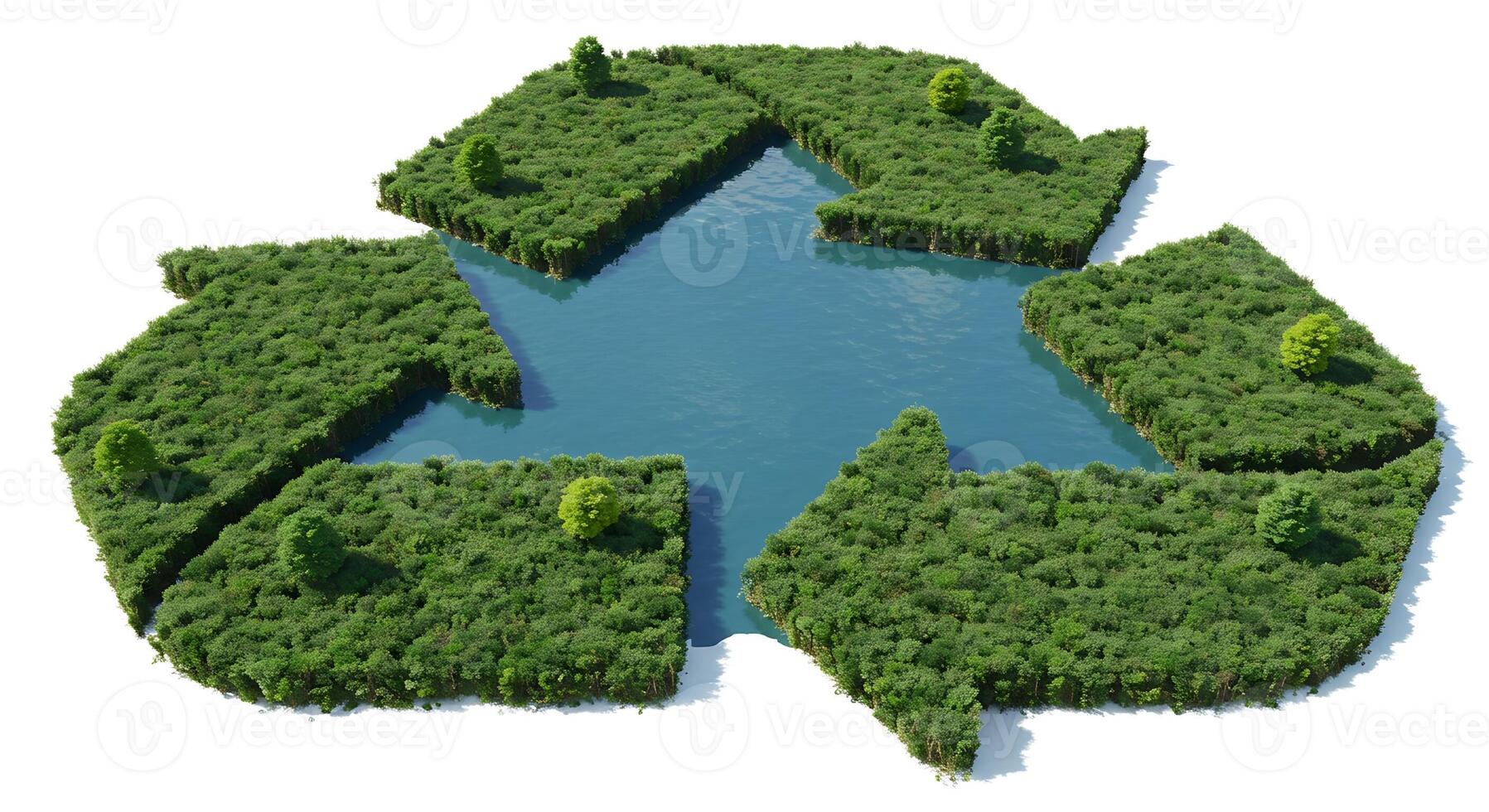 A recycling symbol made of green grass and trees photo