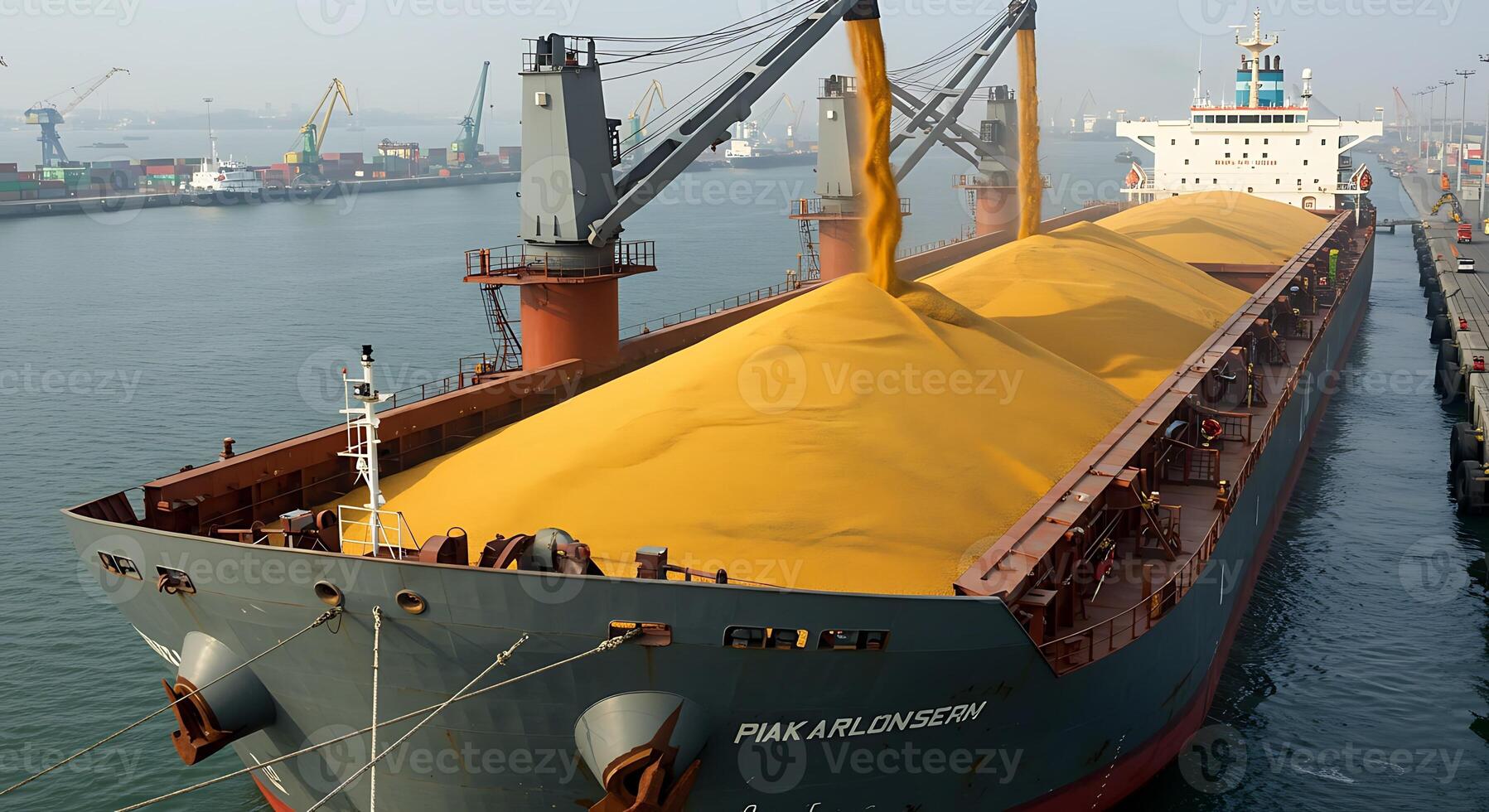 A large ship with yellow cargo photo