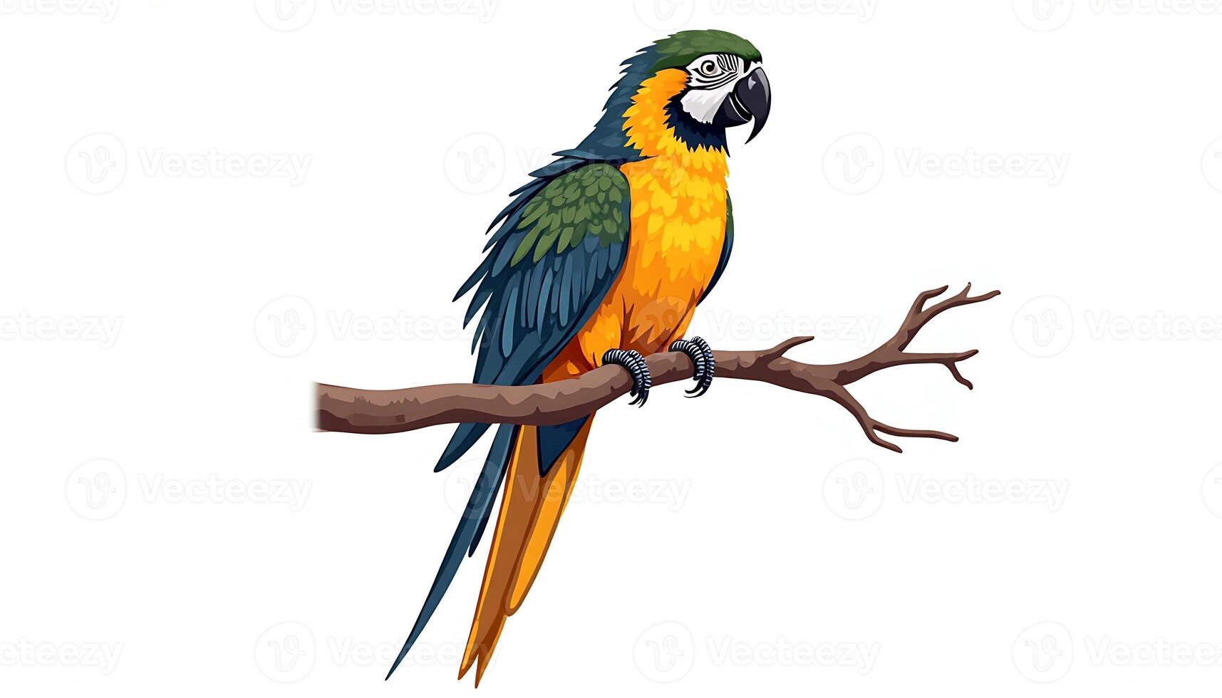 illustration of a colorful macaw parrot on a branch photo