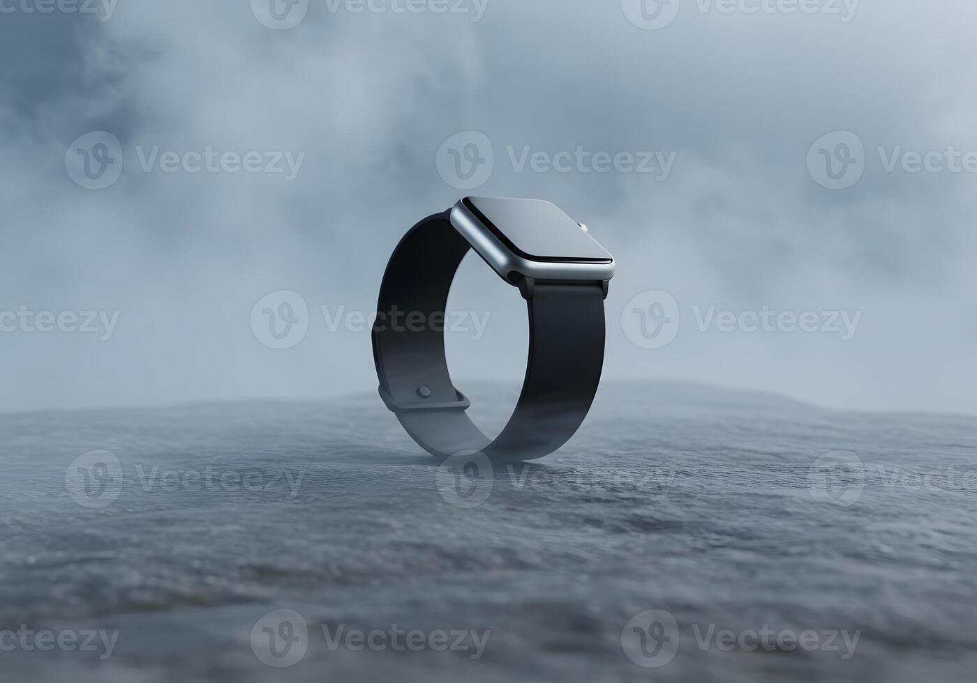 Modern smartwatch product render on foggy background for technology concepts photo
