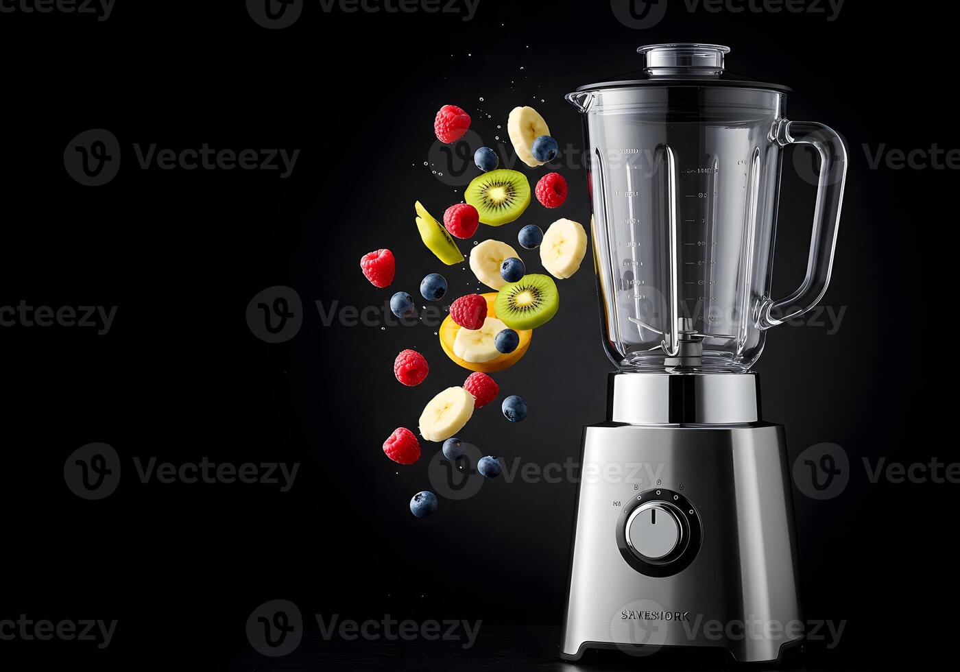 Flying fruit into blender photo