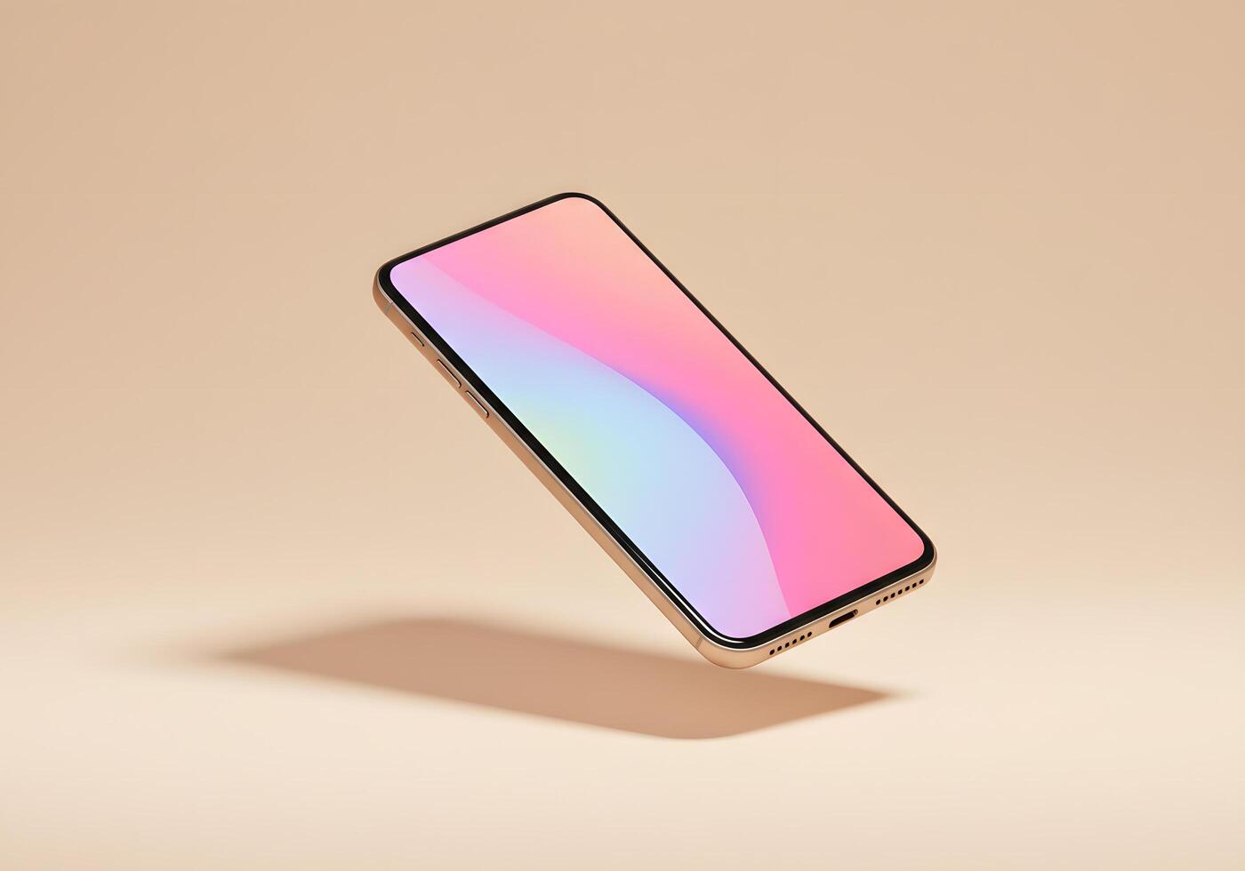 Mobile phone floating angled with colorful screen for mockup photo