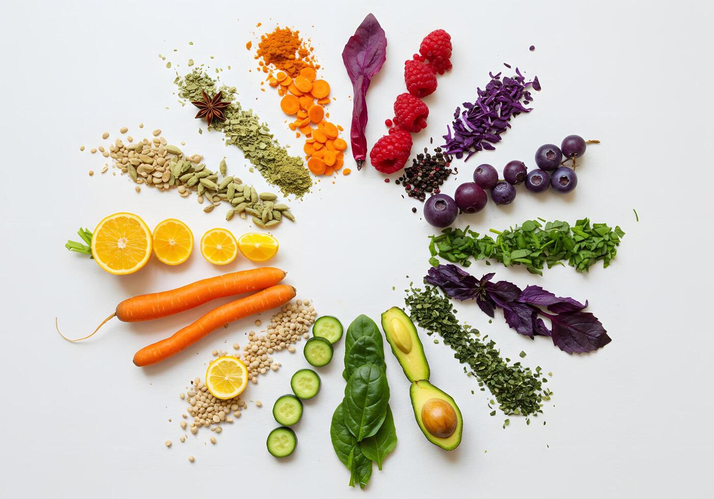 Colorful fresh food arrangement photo