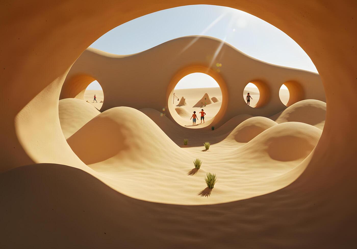 Desert architectural structure with openings photo