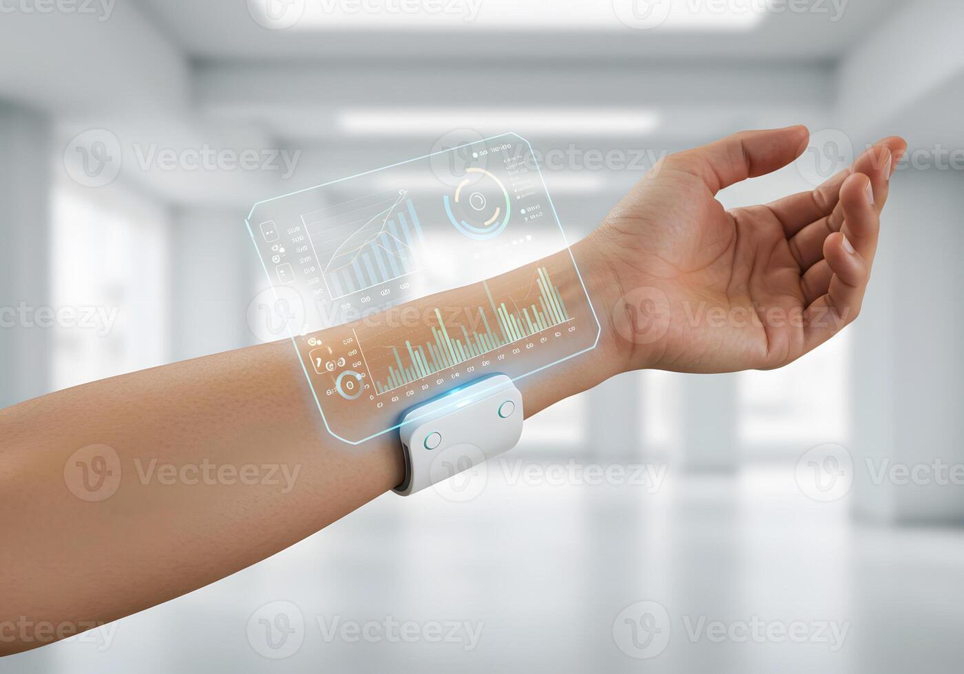 Futuristic wristband displaying health data photo