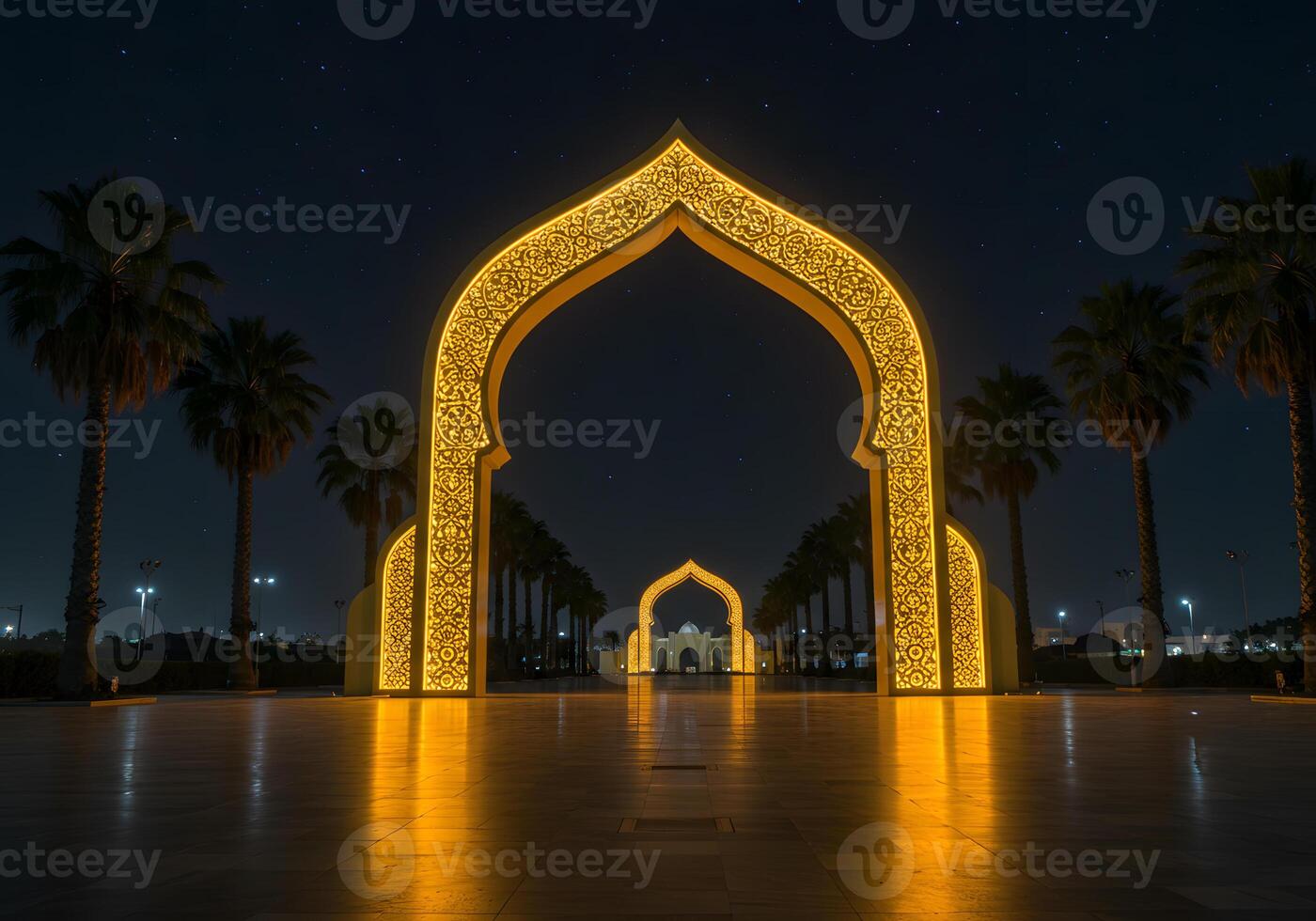 Illuminated arches at night photo