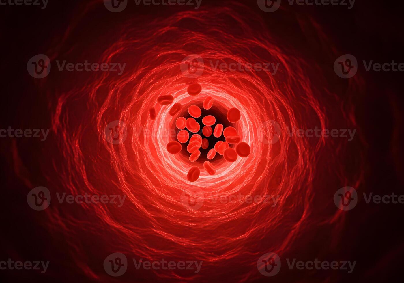 Red blood cells flowing through blood vessel photo