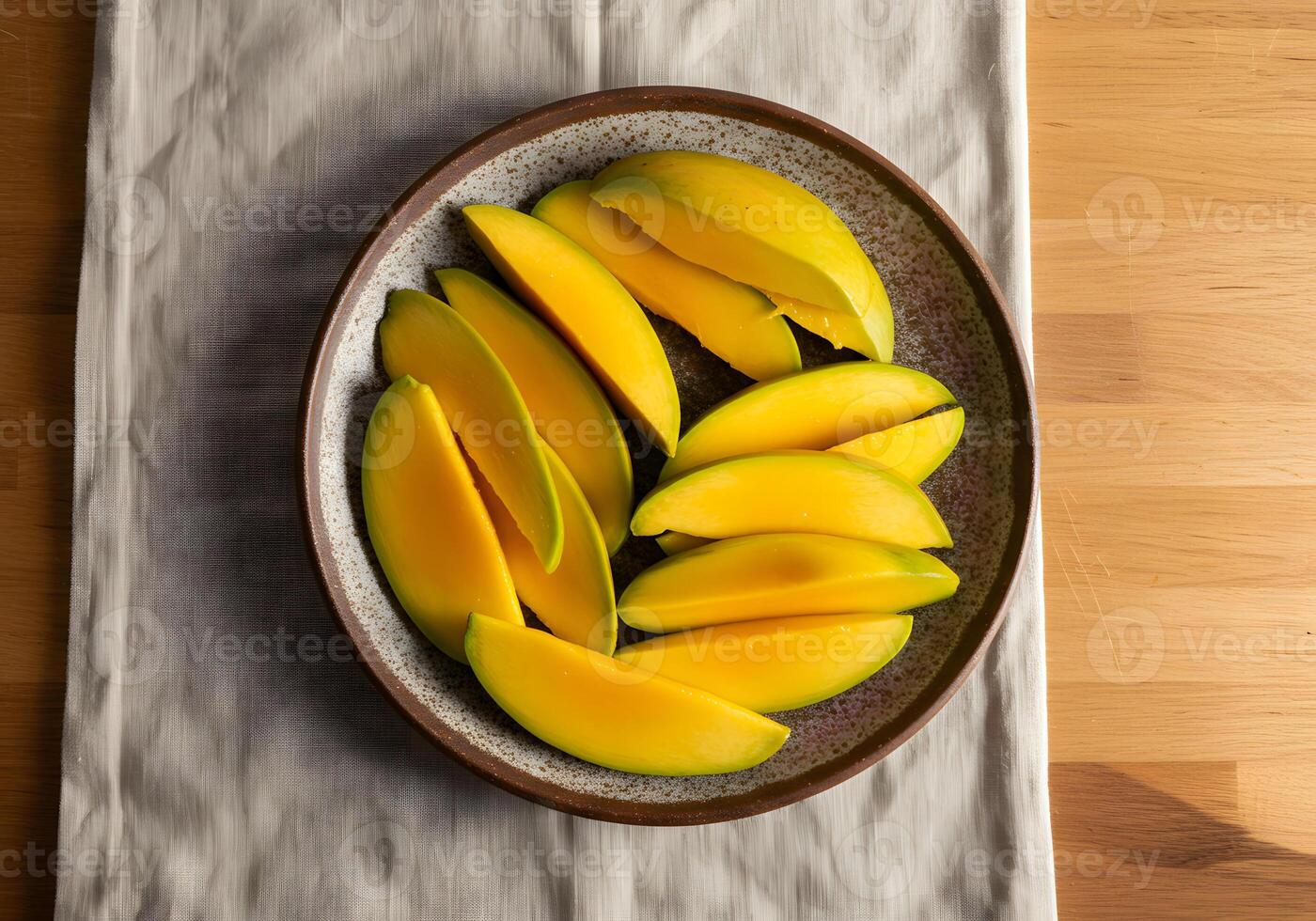 Sliced mango on plate photo