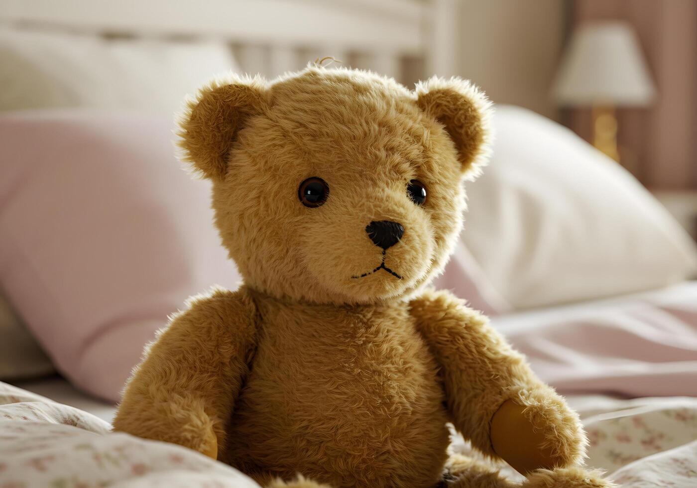 Teddy bear on a bed photo