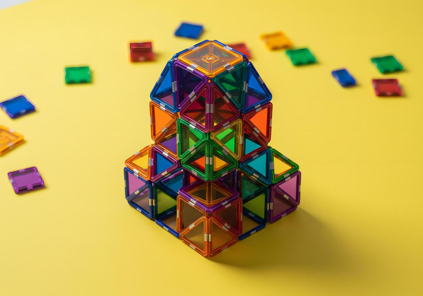 Colorful magnetic building blocks tower photo