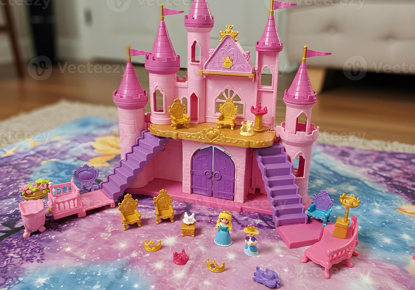 Pink toy castle playset photo