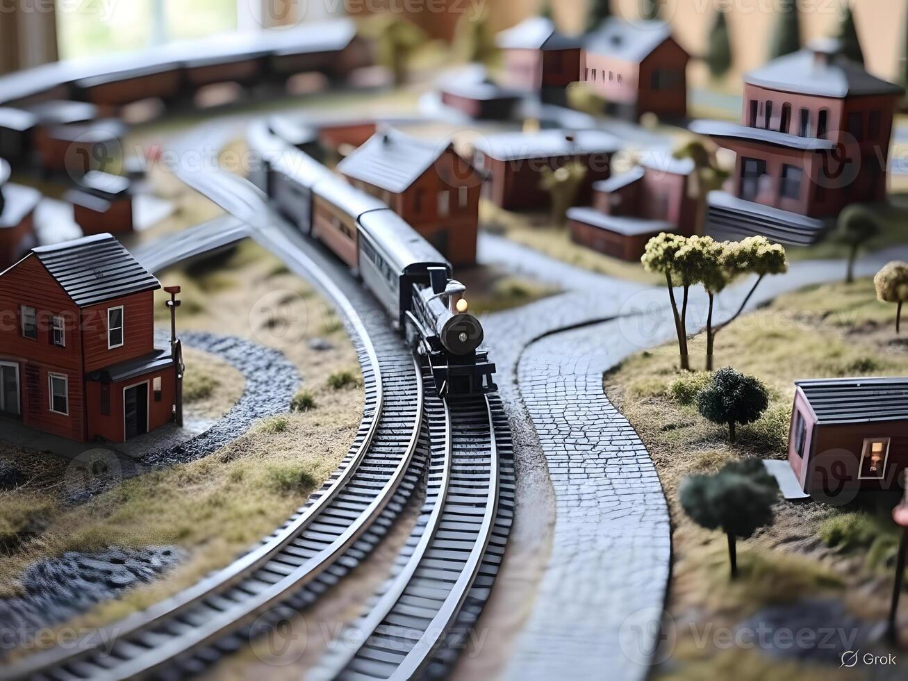 Miniature train model town scene photo