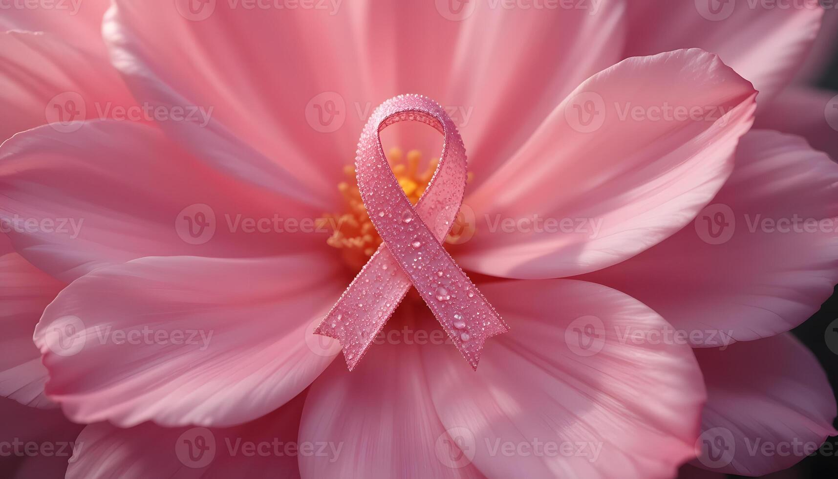 Pink ribbon on soft flower photo