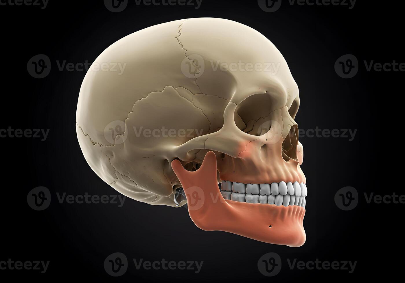 Detailed human skull and jaw anatomy illustration photo